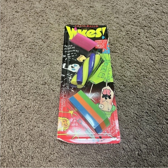 yikes Other - Rare Vintage Yikes Wreck-Tangular Twisted Erasers 1993 Stationary Berol Ltd New